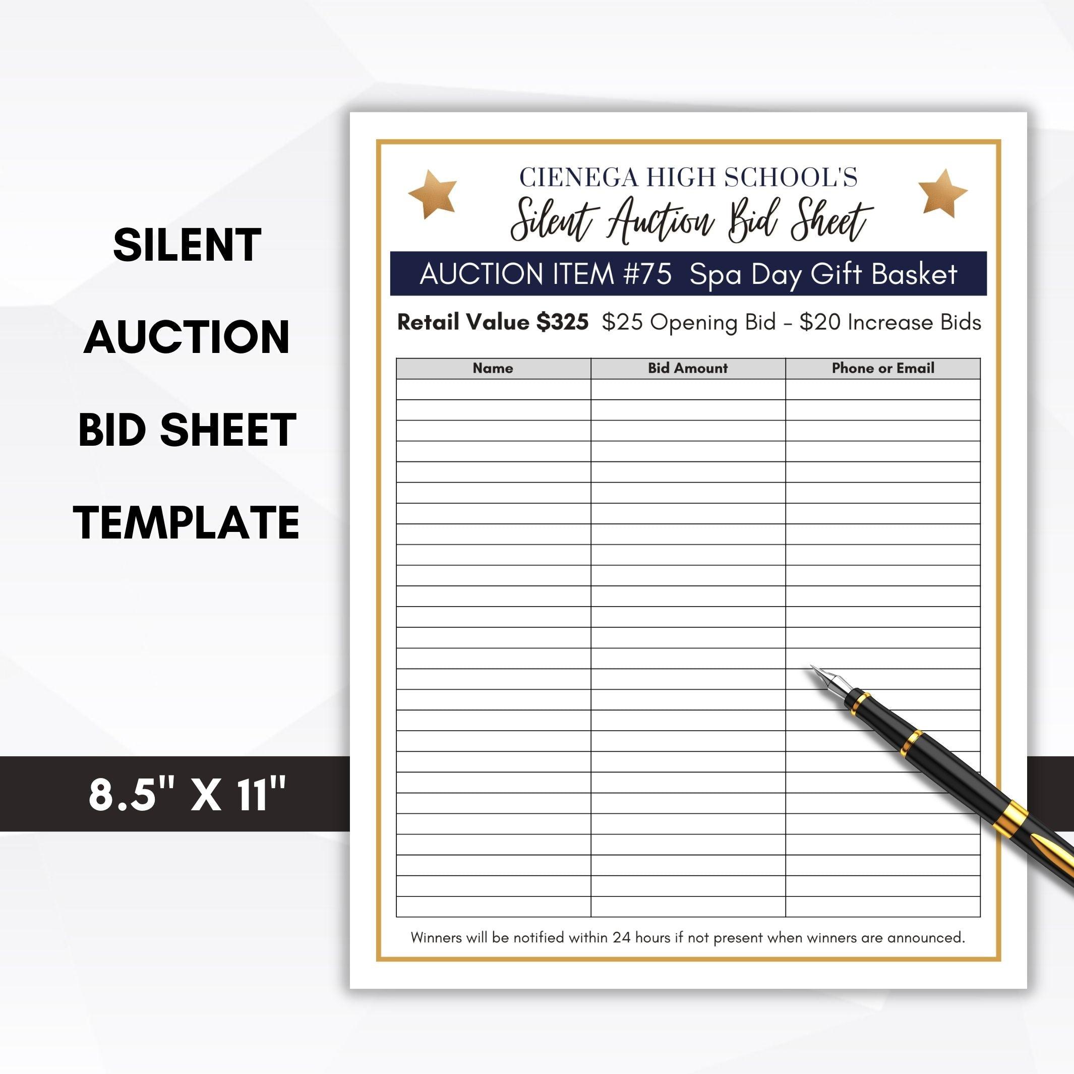 bid sheets for silent auction