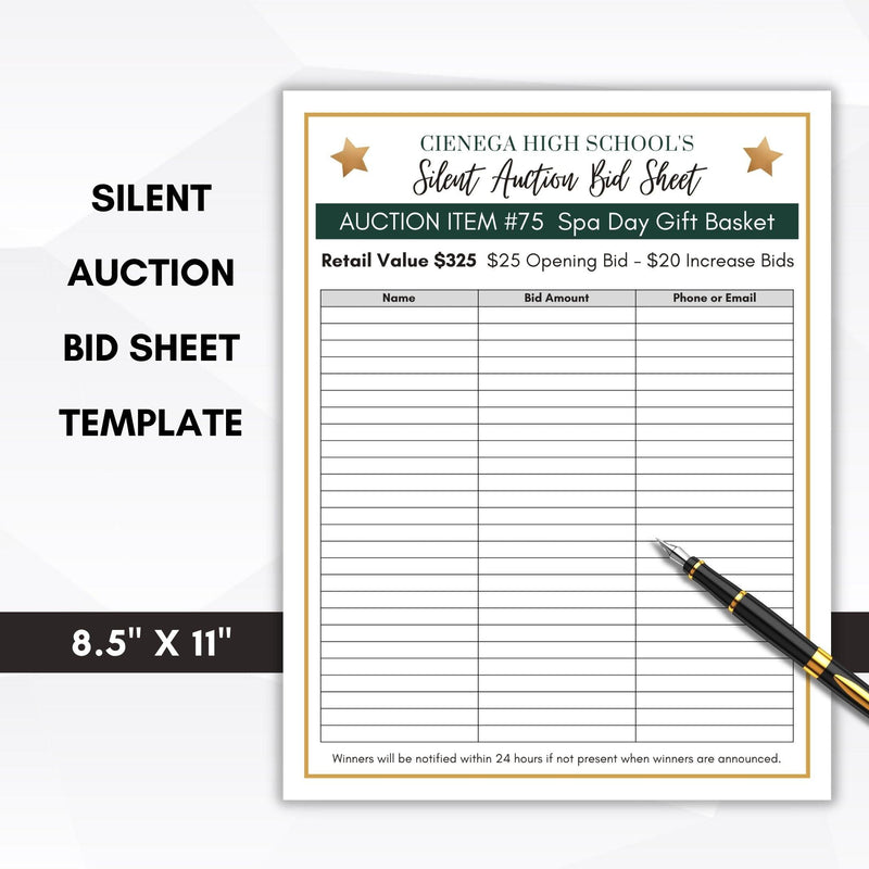 bid sheets for silent auction