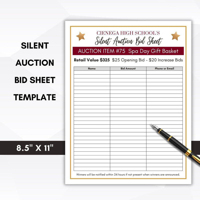 bid sheets for silent auction