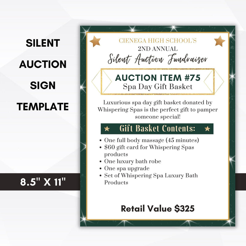 Green silent auction fundraiser display sign