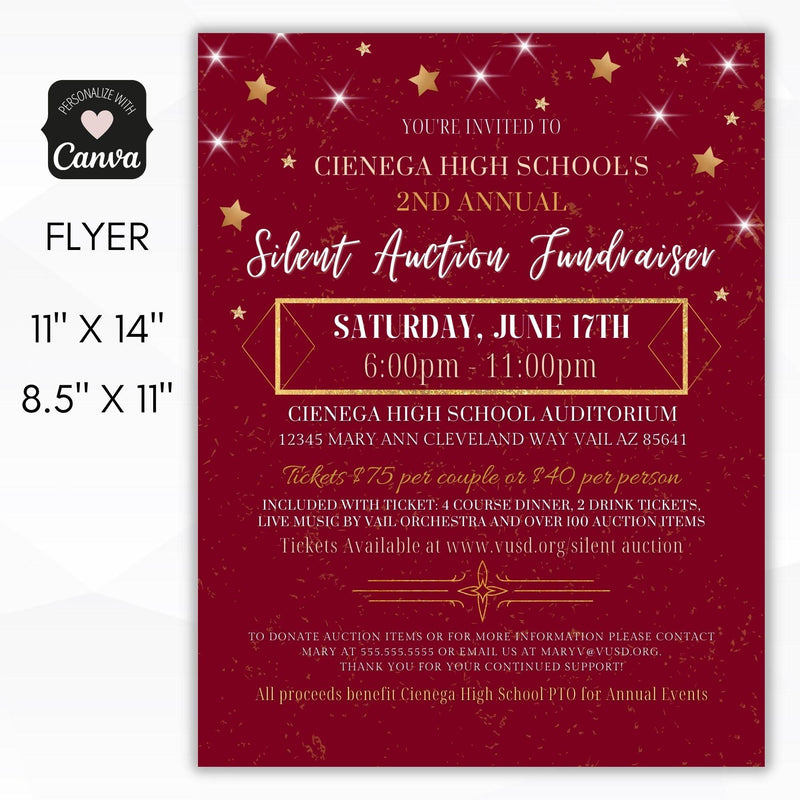 Silent auction fundraiser flyer