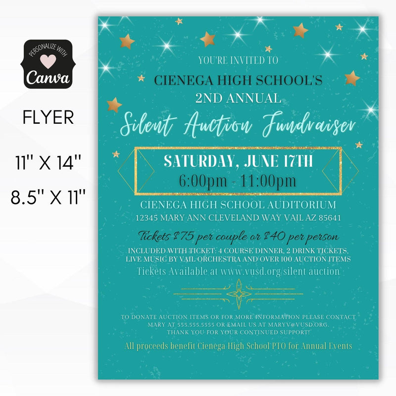 Teal silent auction fundraiser flyer