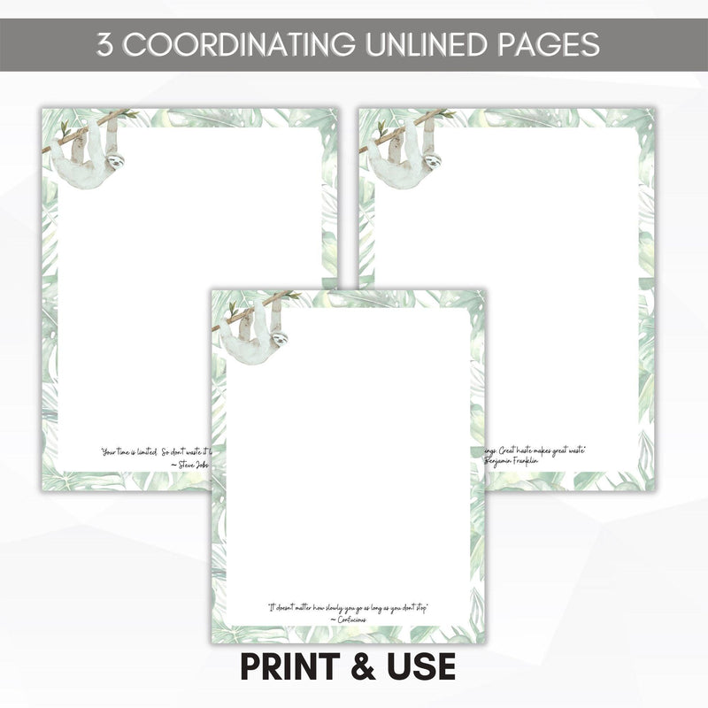 unlined sloth journal paper