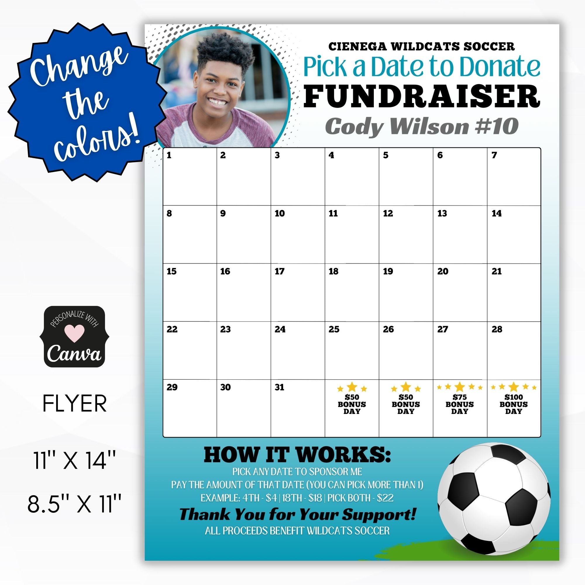 soccer team fundraising calendar