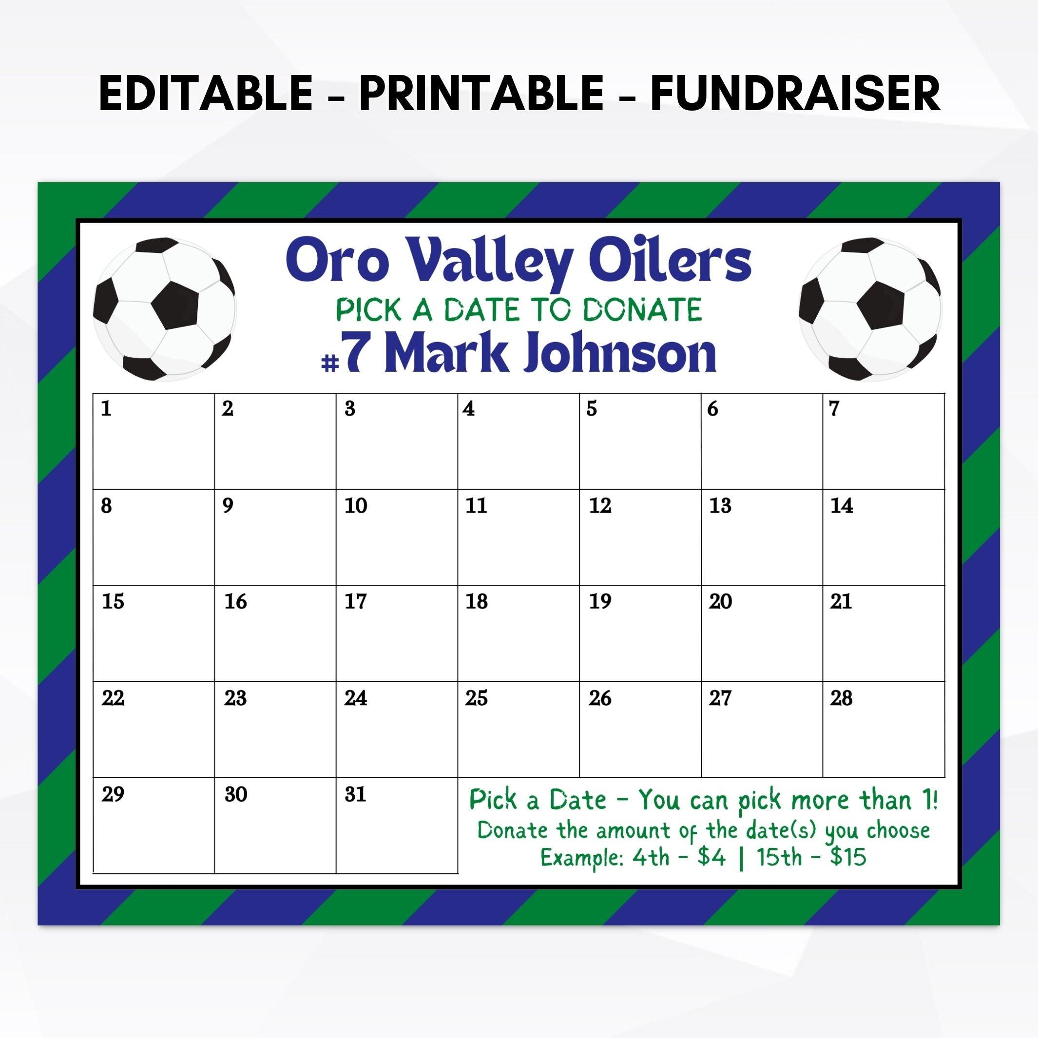 editable printable summer soccer sport schedule fundraiser idea soccer fundraising calendar printable personalized template