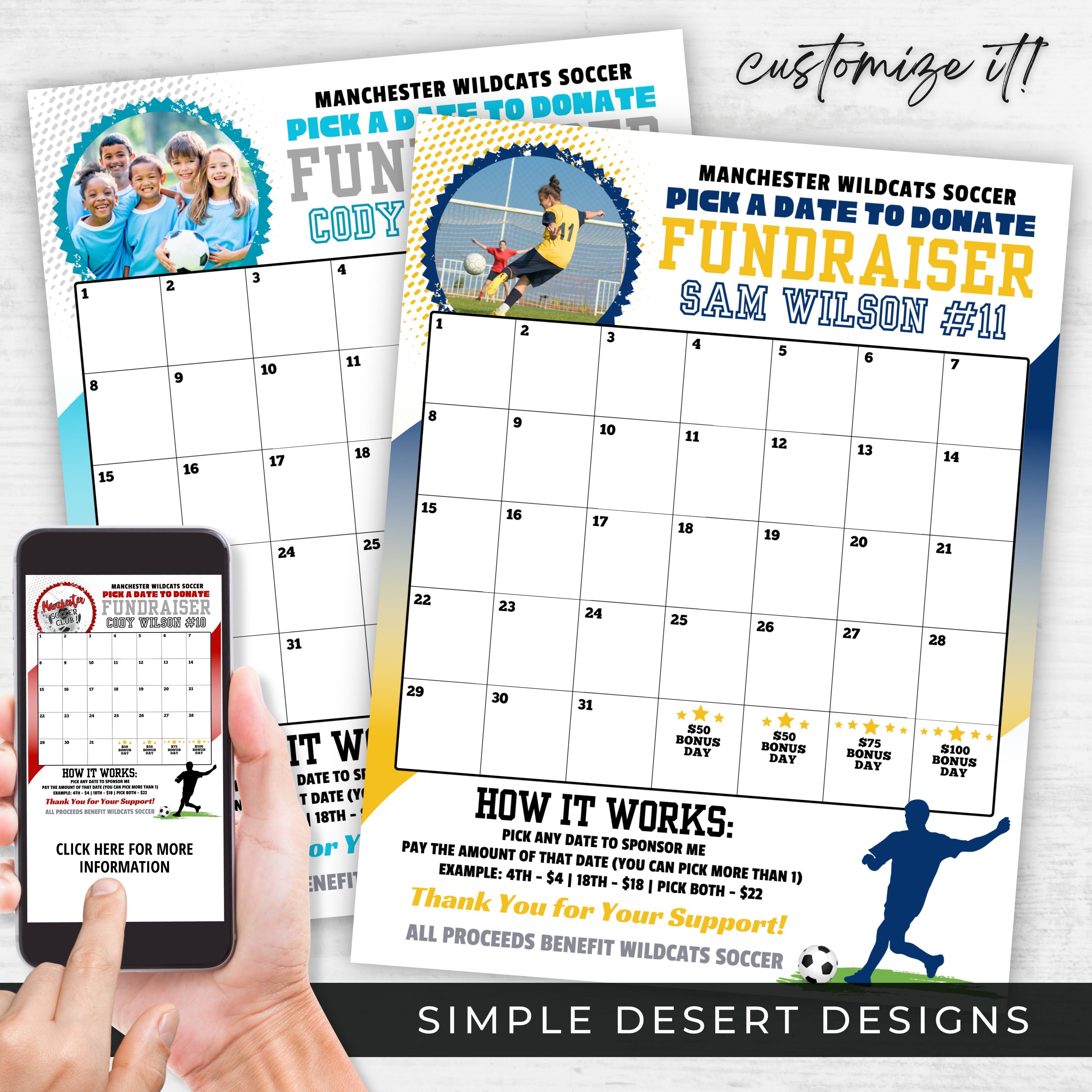 Soccer Calendar Fundraiser Template – Simple Desert Designs