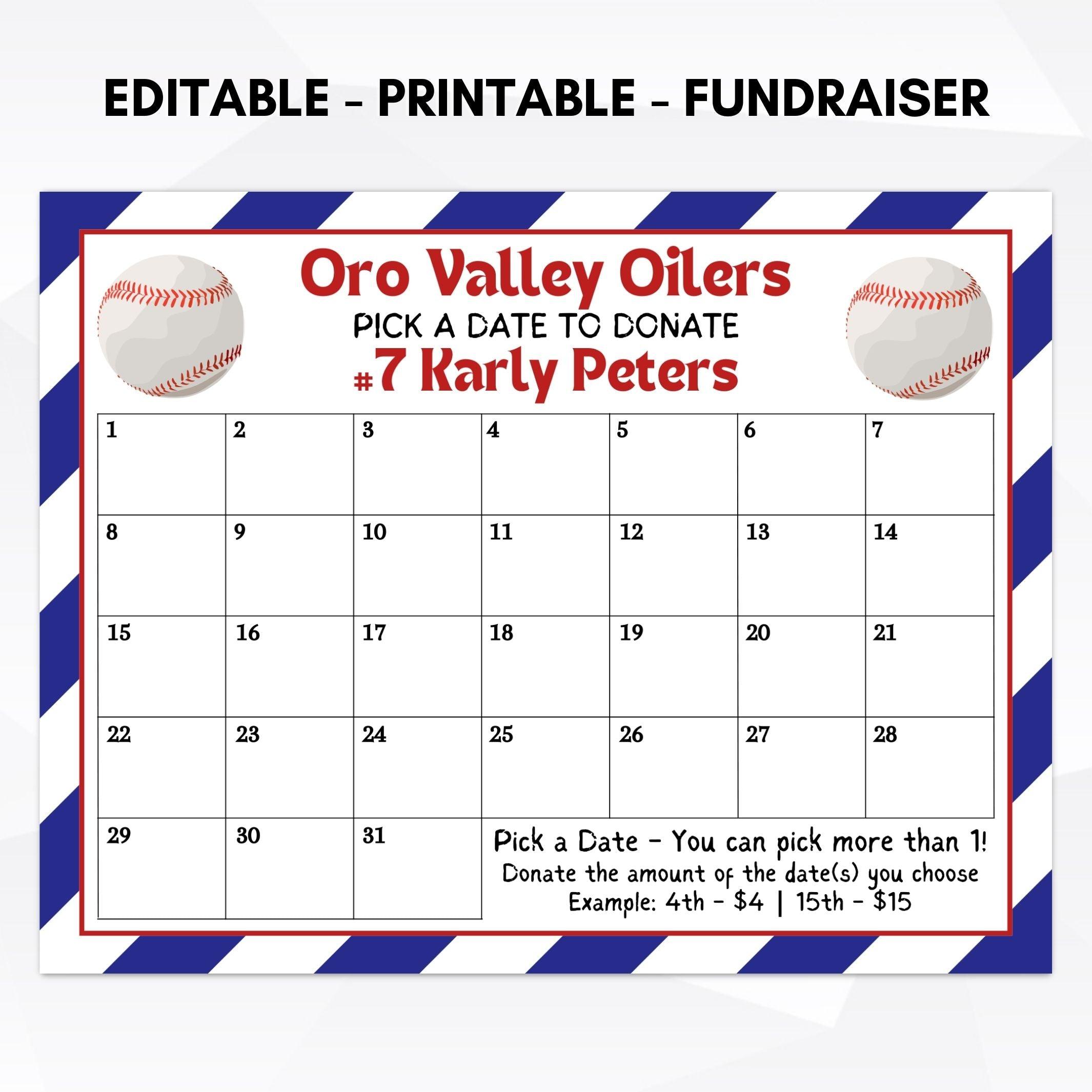 Softball Cash Calendar Fundraiser Idea Simple Desert Designs