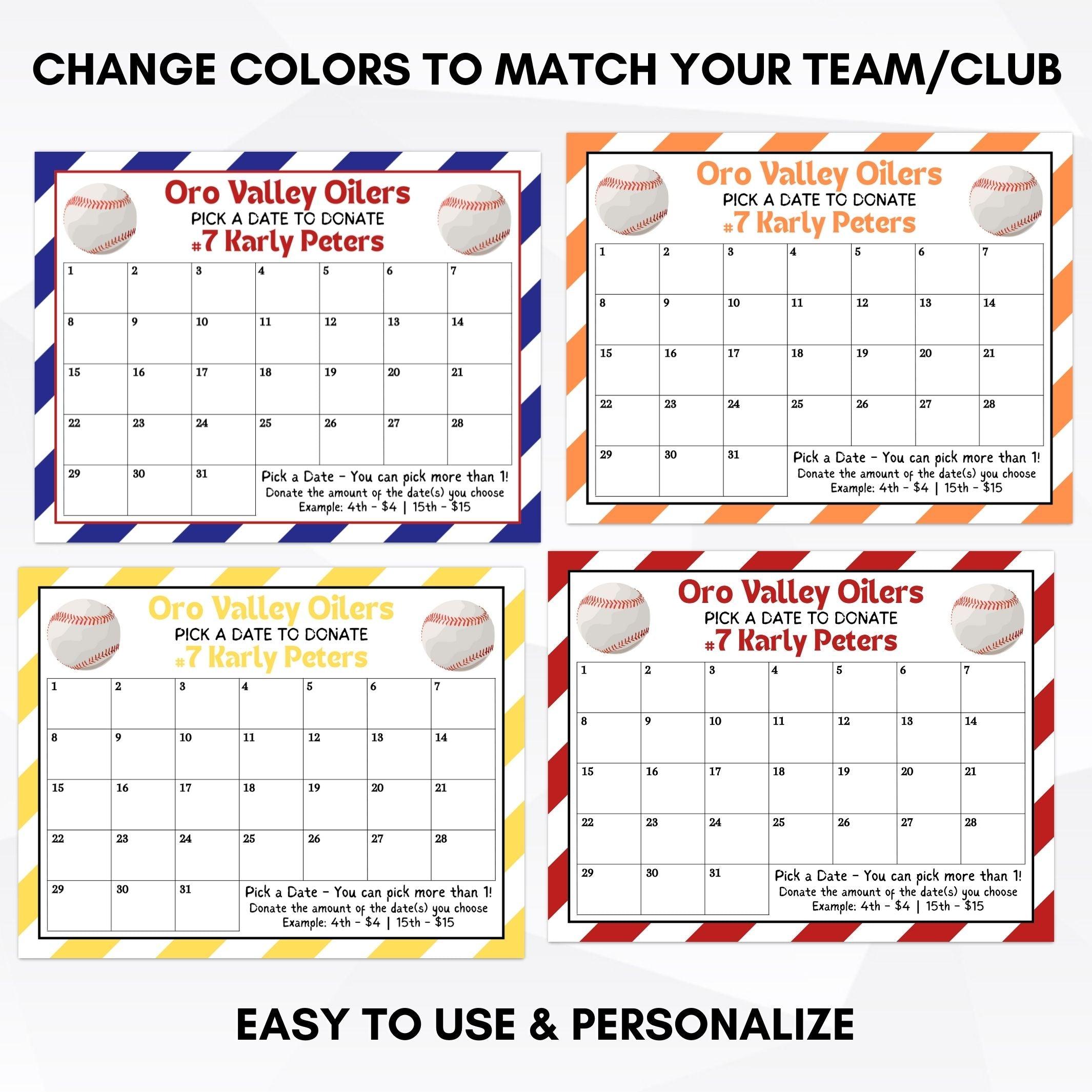 editable printable summer baseball sport schedule fundraiser idea softball fundraising calendar printable personalized template