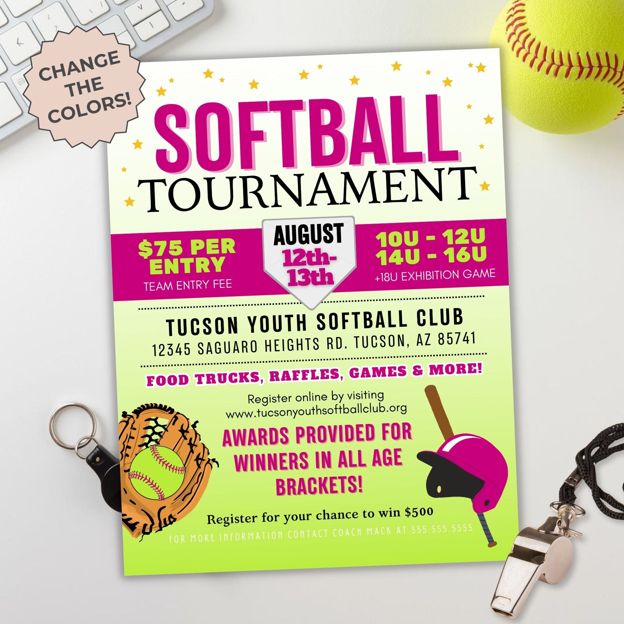softball tournament flyer template featuring editable sports-themed design