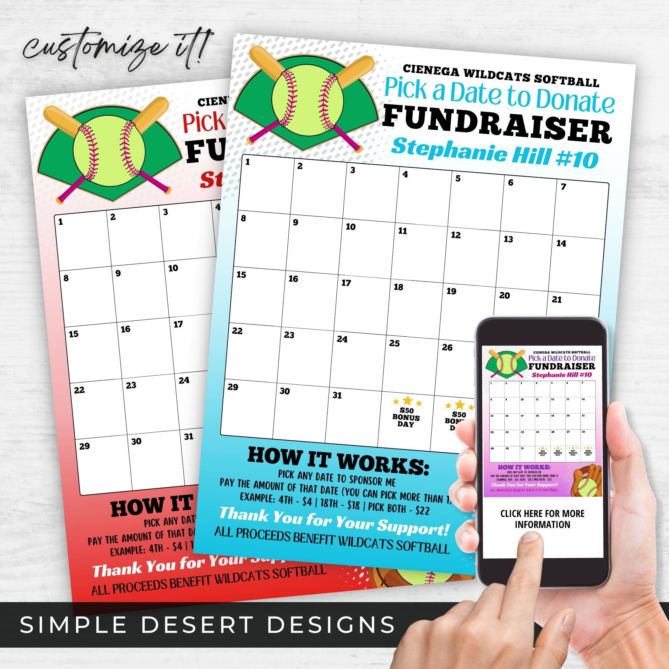 Softball Calendar Fundraiser Template – Simple Desert Designs