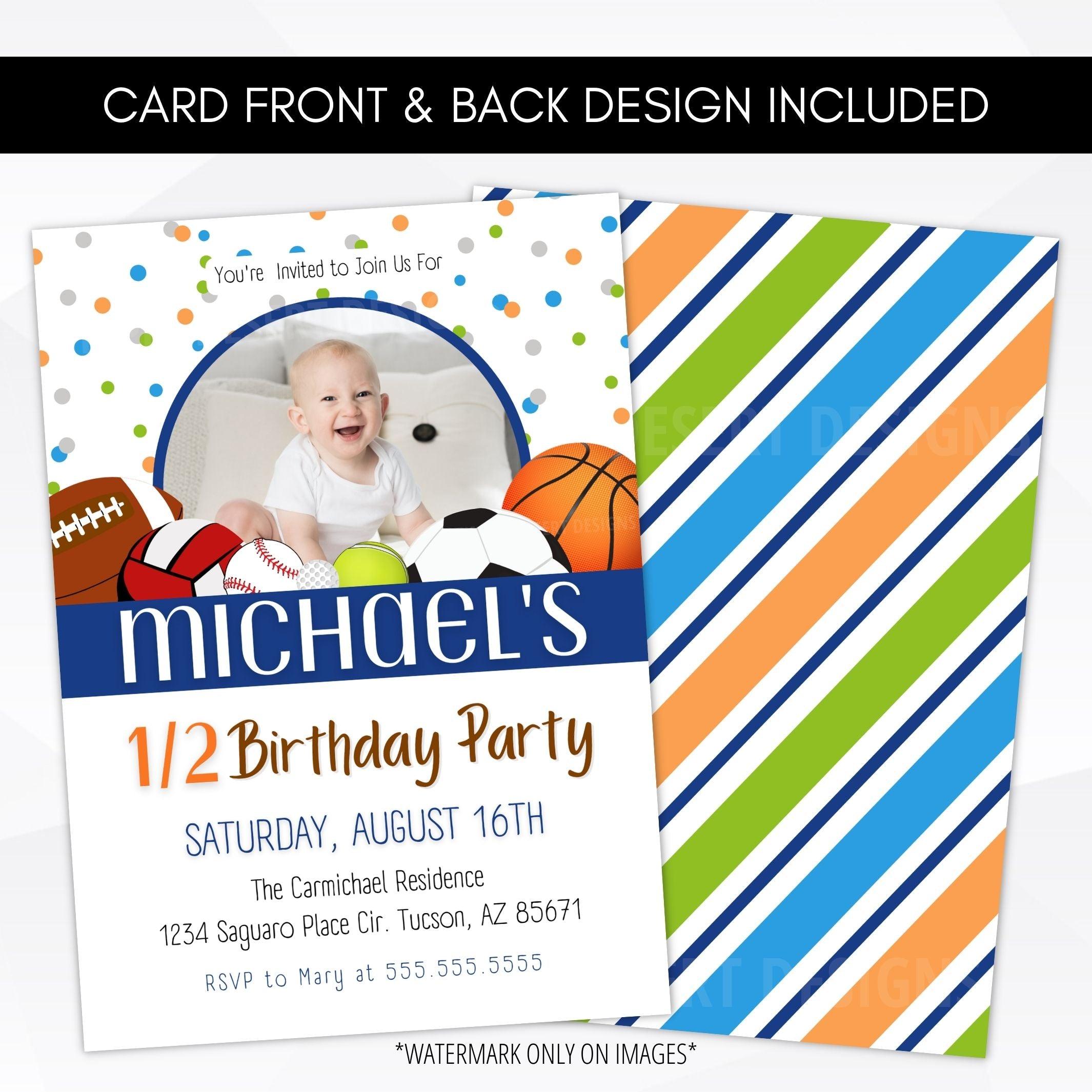 Sports Theme Half Birthday Party Invite