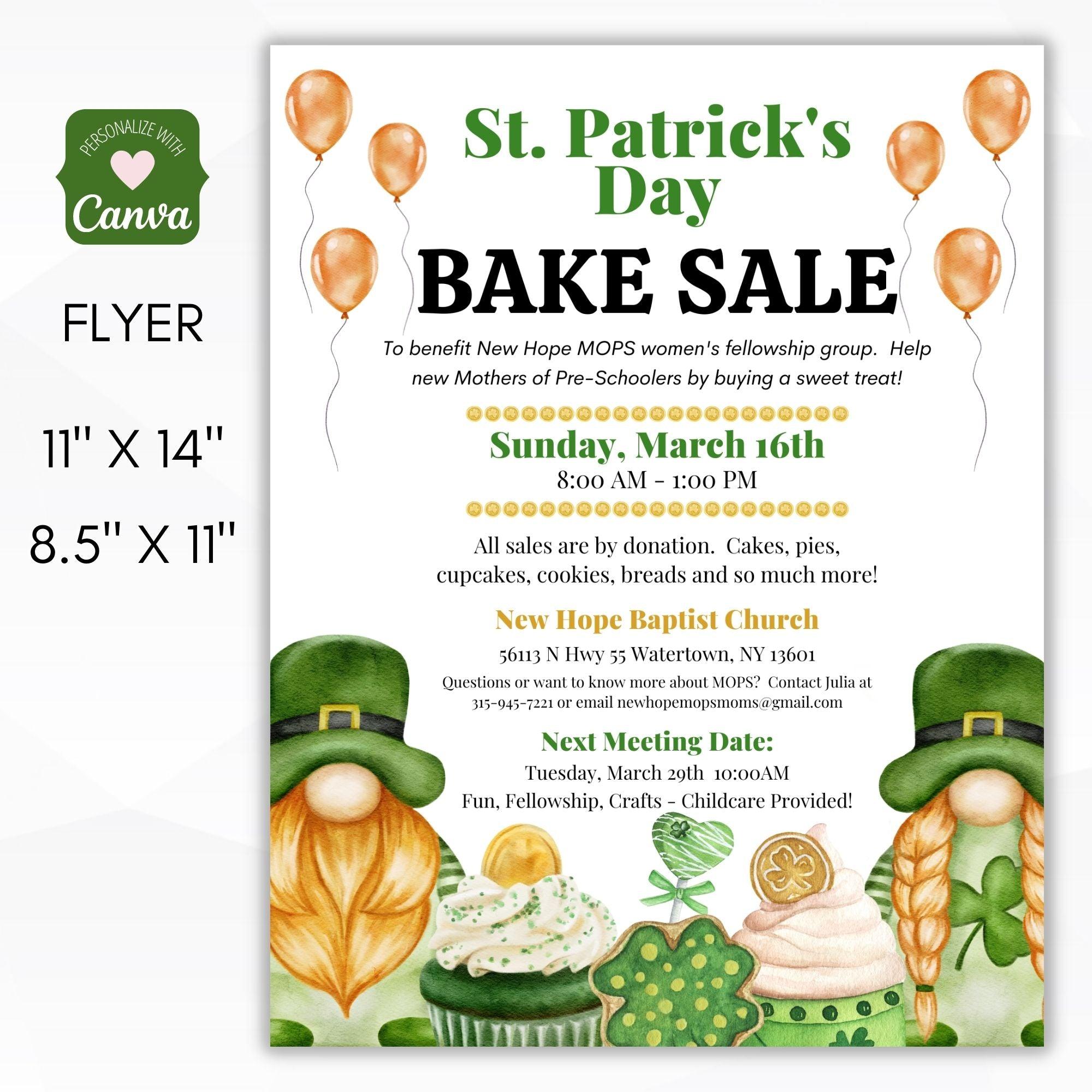 st patrick's day printable spring bake sale flyer poster set editable template