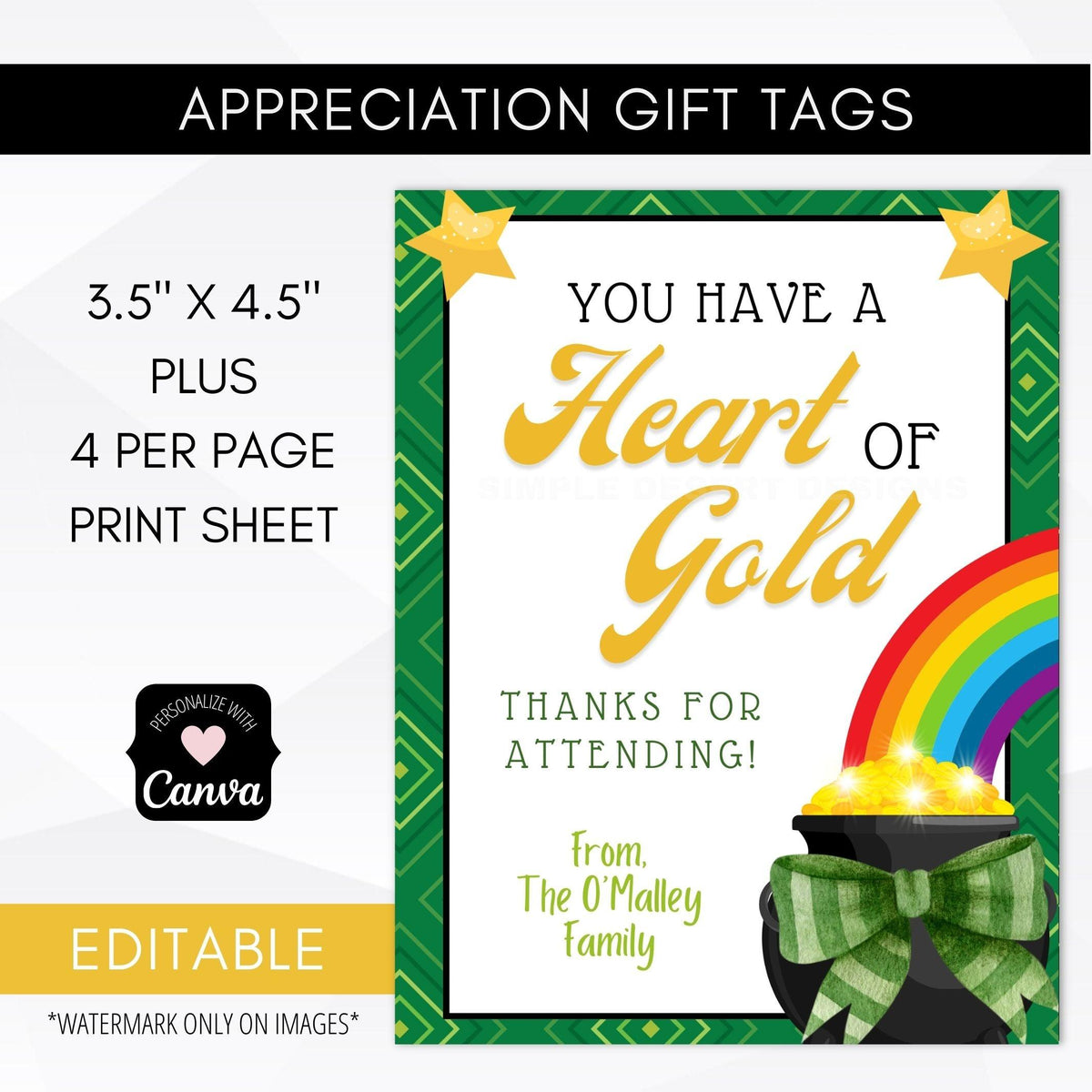 St. Patrick’s Day Thank You Tag Template - Simple Desert Designs