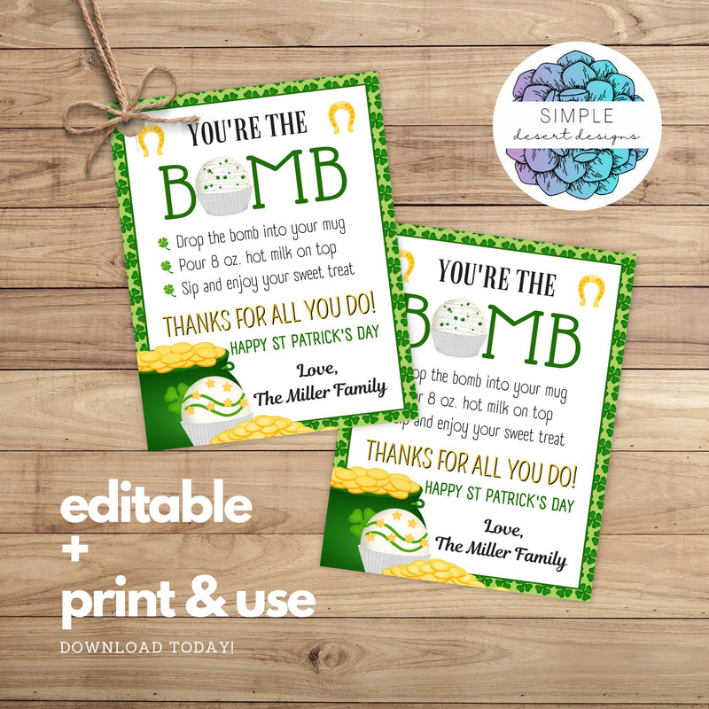 customizable st patricks day chocolate bomb gift tags for appreciation thank you ideas