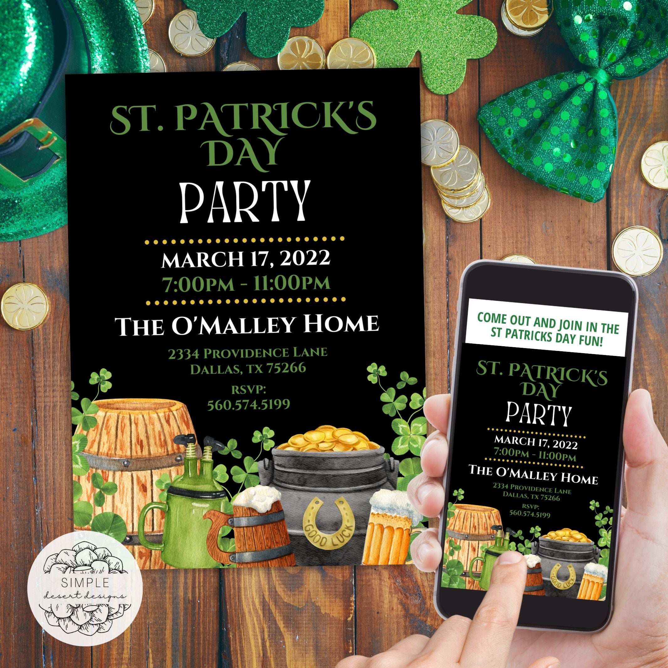 modern adults only st patricks day drinking party invitation