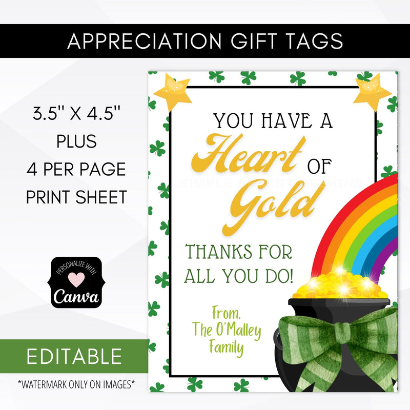 customizable st patricks day thank you tags
