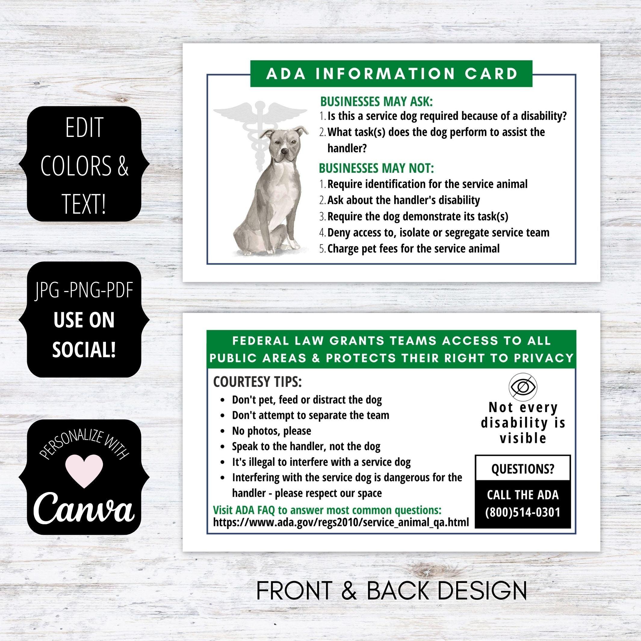 service dog handler ada information card