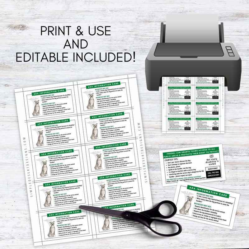 ADA law cards for service dogs and service teams