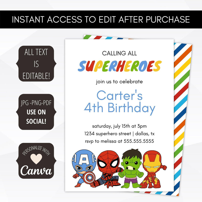 spiderman hulk ironman captain america invite template
