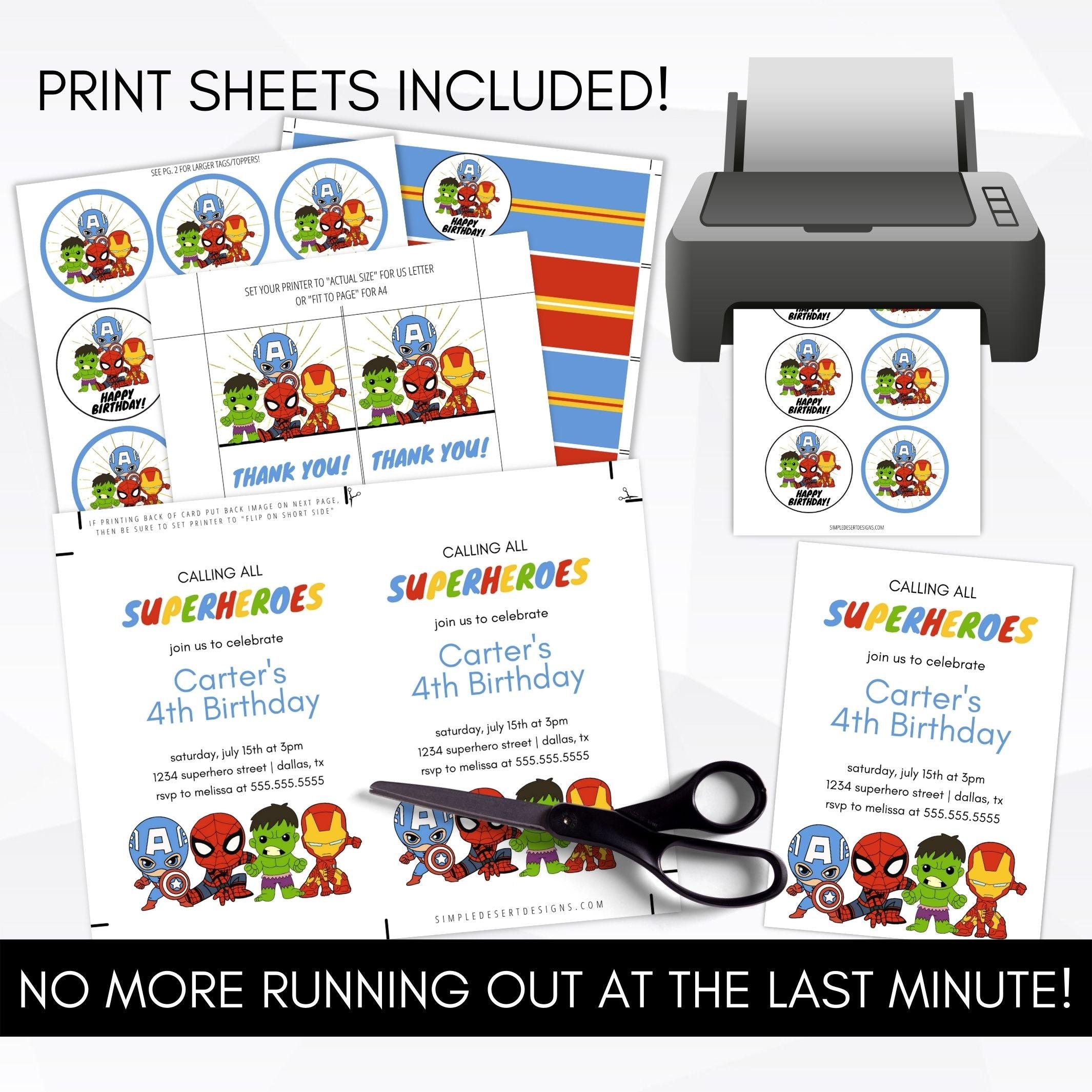 printable superhero birthday party supplies