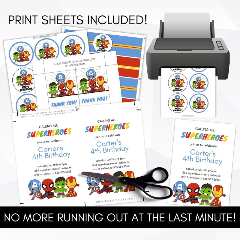 printable superhero birthday party supplies