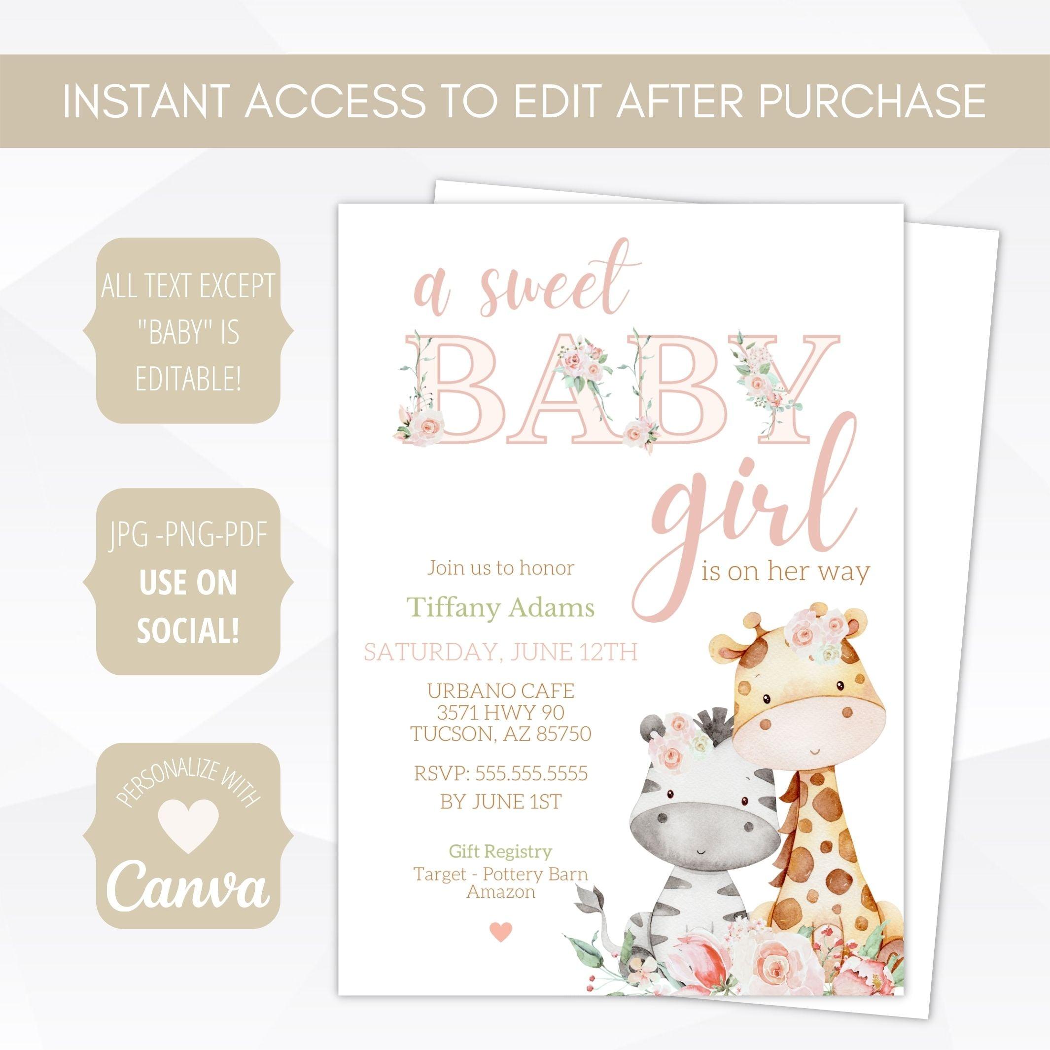 pink floral greenery baby shower invite