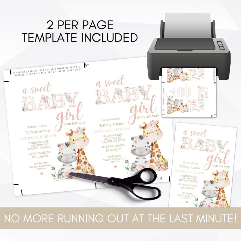 blush pink wild jungle animals baby girl invite