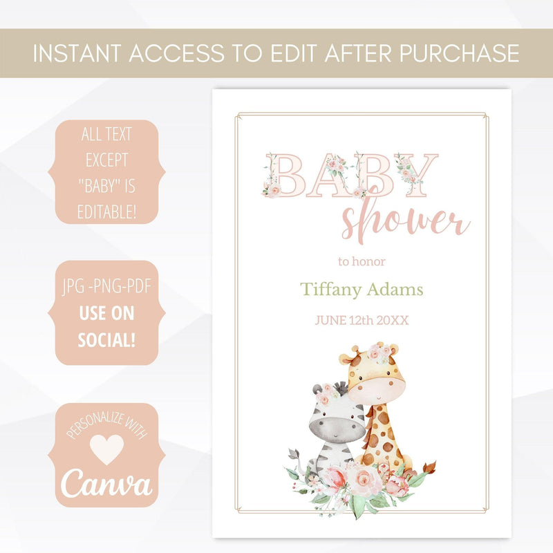 pink floral greenery baby shower welcome sign