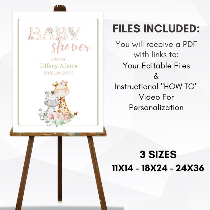 blush pink wild jungle animals baby girl sign template