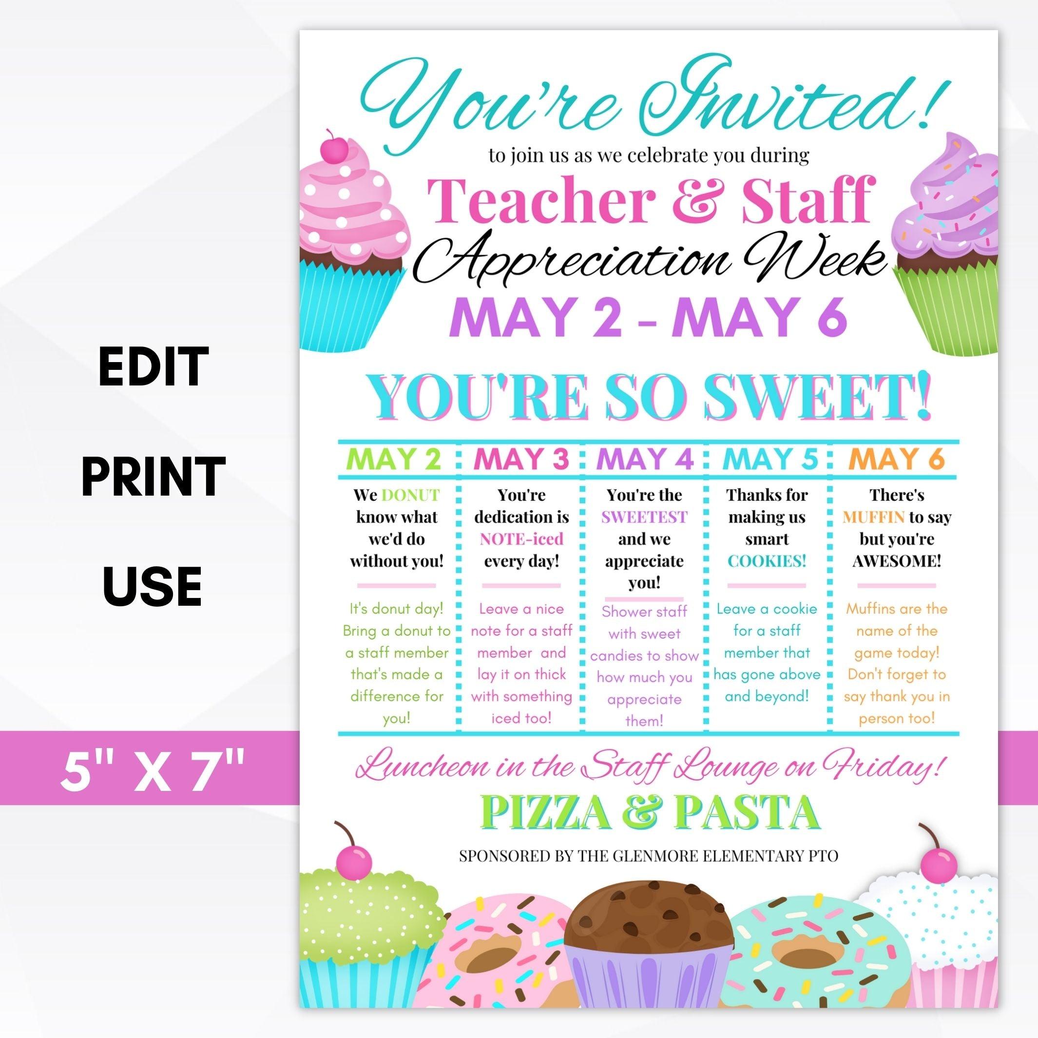 school pto teacher appreciation week invitation editable template