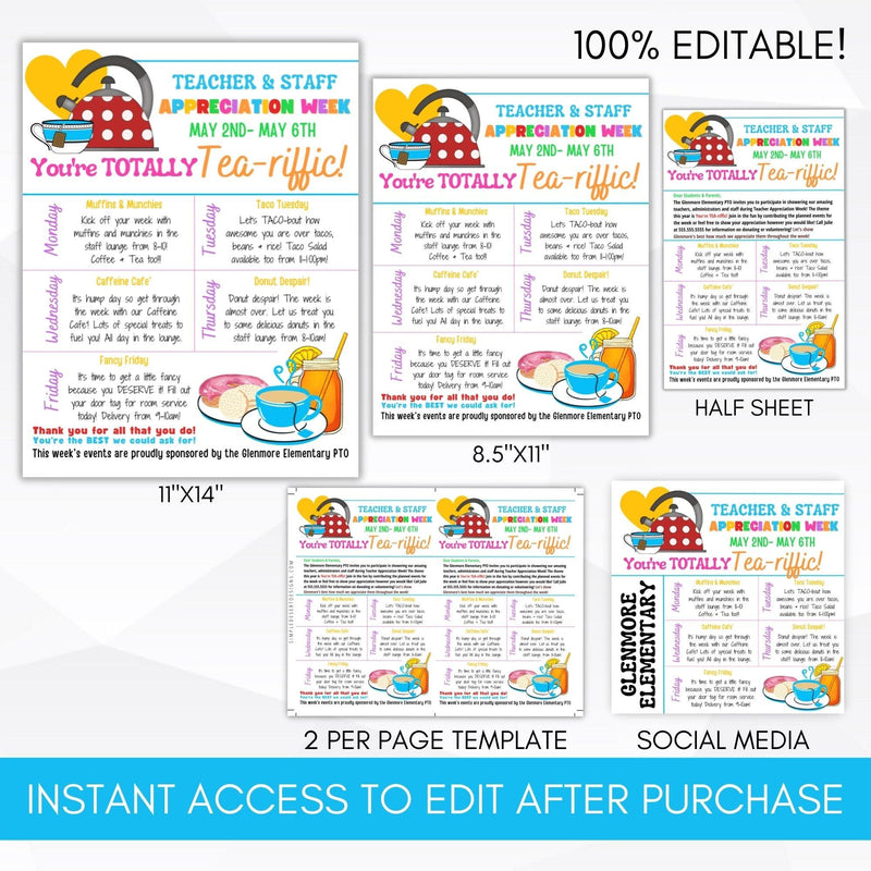 staff appreciation flyer sign poster set editable template