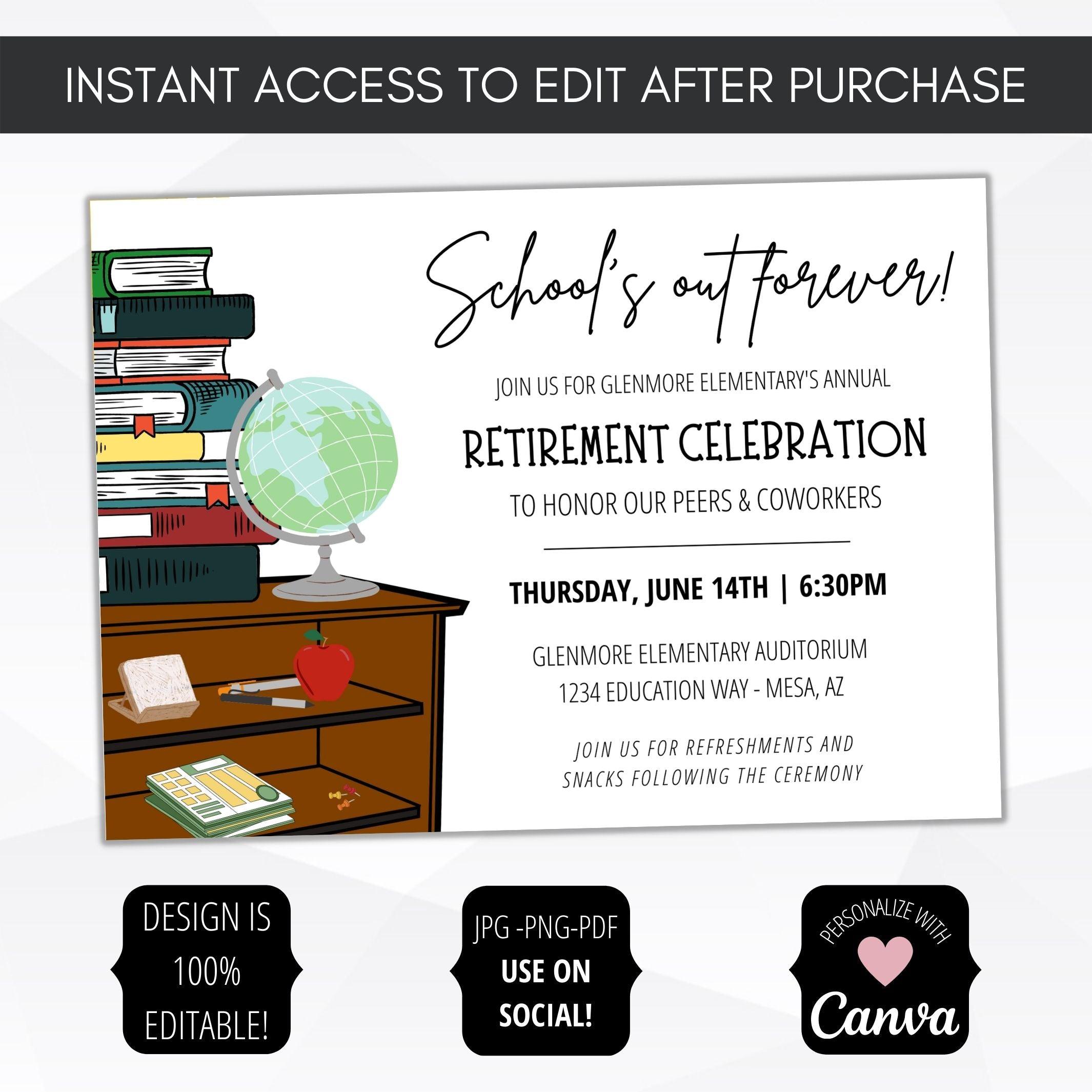 surprise retirement party invitation beach tropical themed education nurse doctor principal work district school party