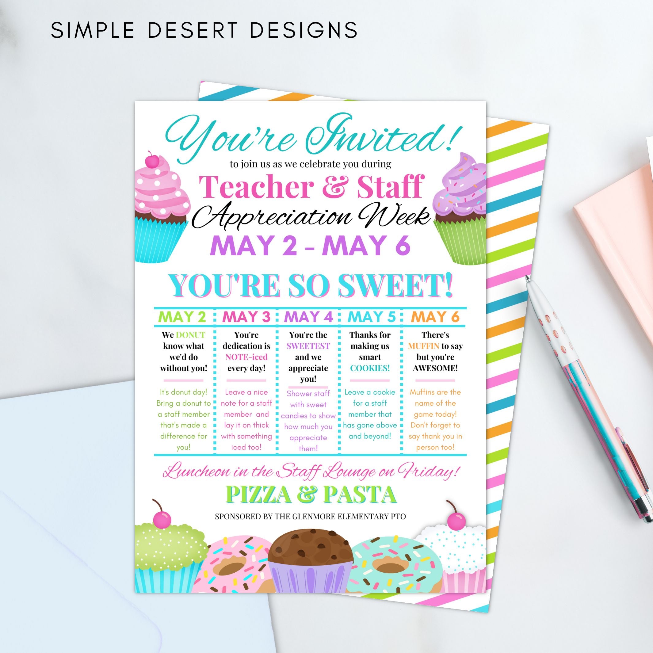 cute teacher appreciation week invitation sweet baked goods cupcake muffin donut theme