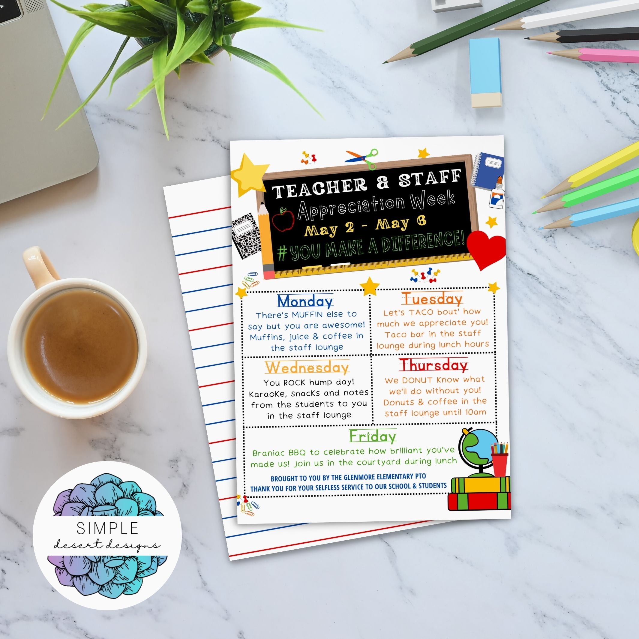cute teacher appreciation week invitation with itinerary schedule