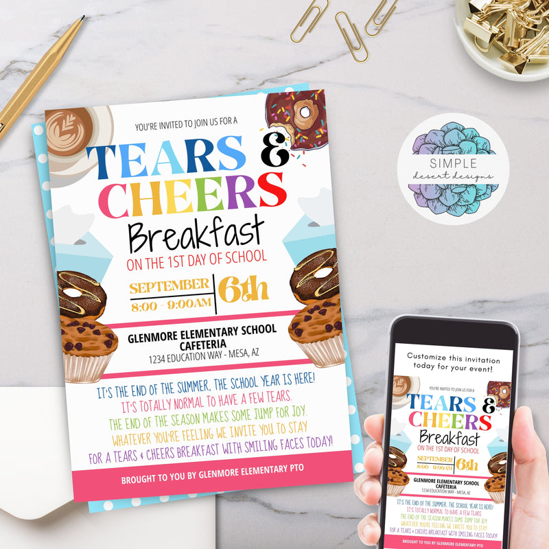 First Day of School Back to School Tears and Cheers Boo Hoo Breakfast Event Invitations