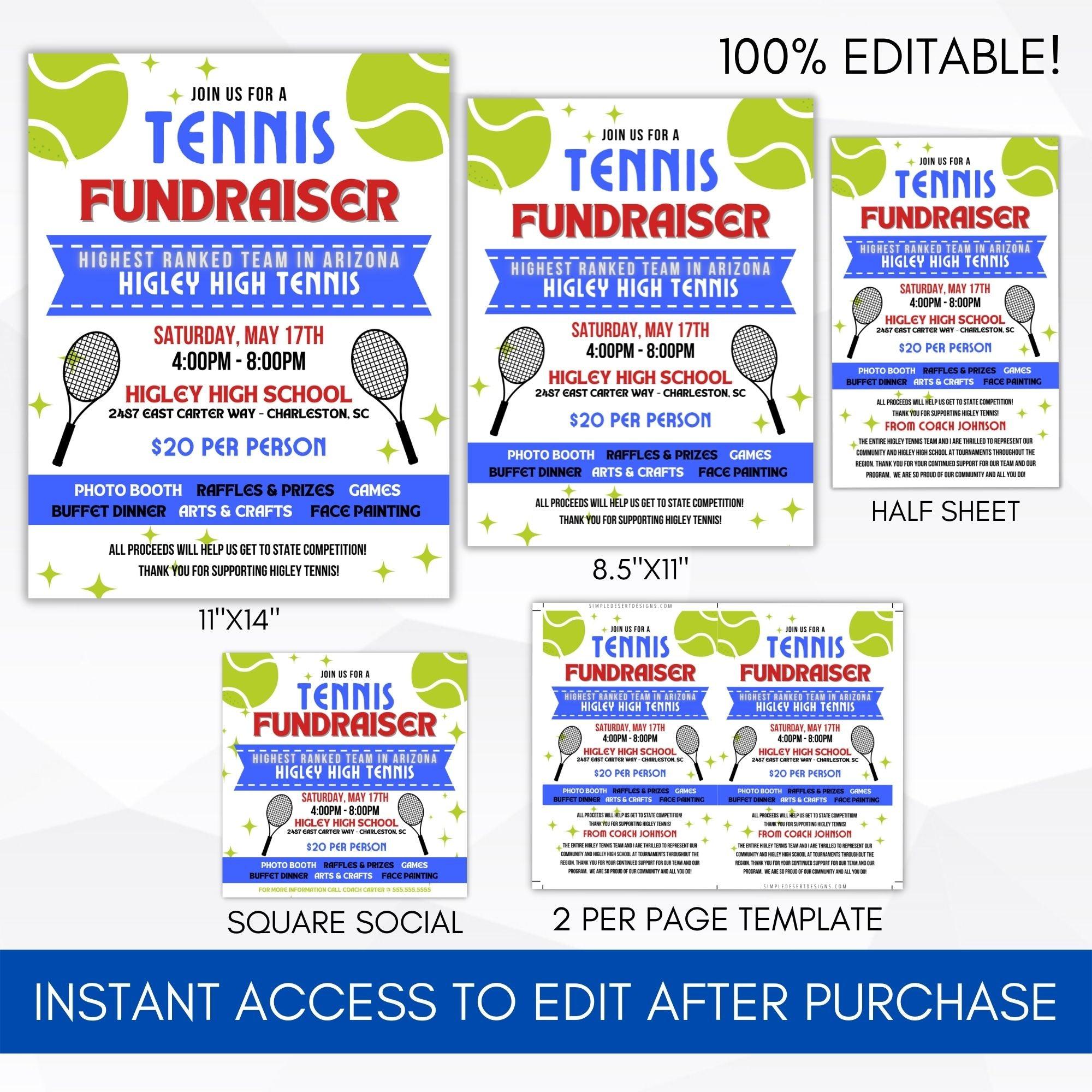 tennis charity fundraiser party flyer bundle