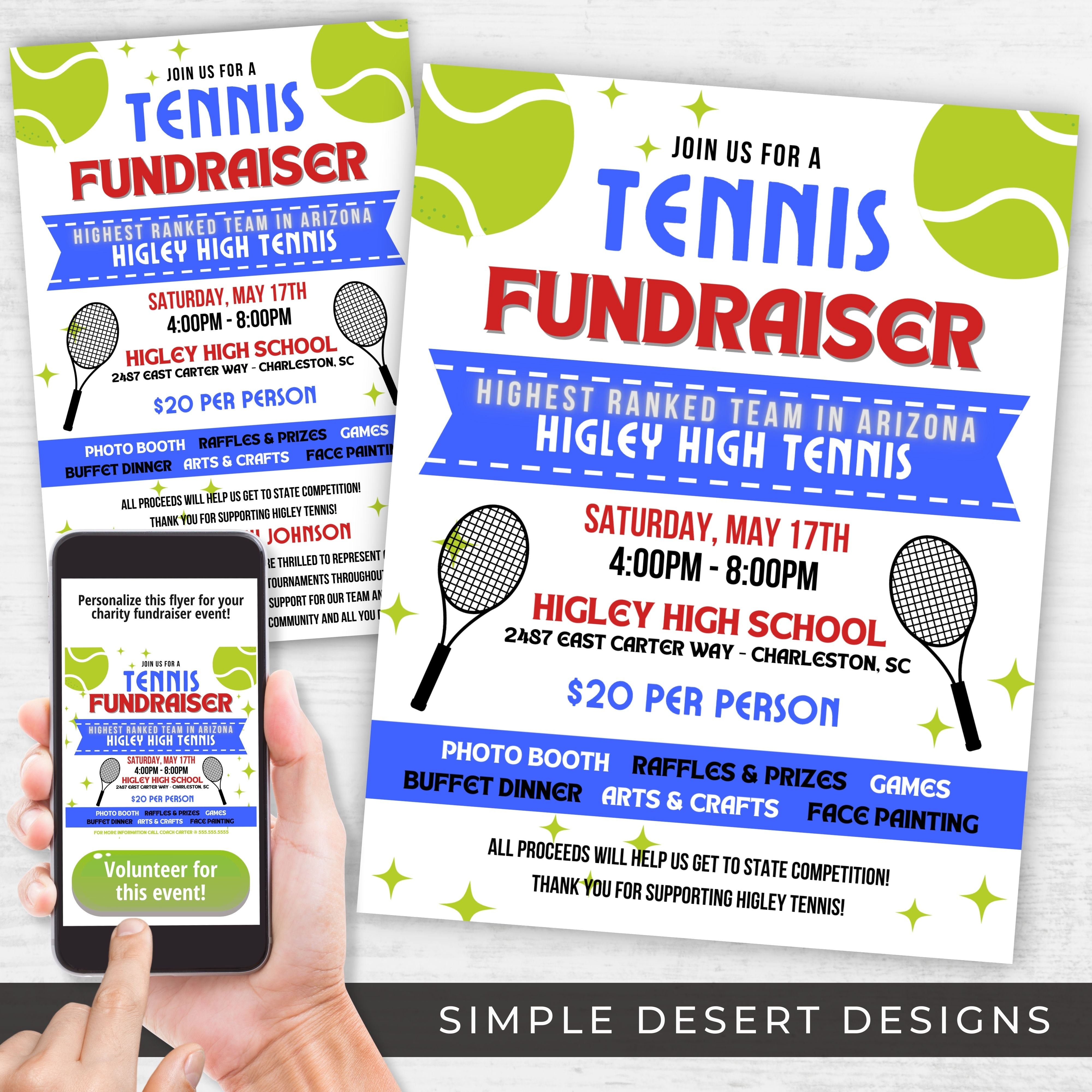 customizable tennis fundraiser flyers set for schools clubs and teams