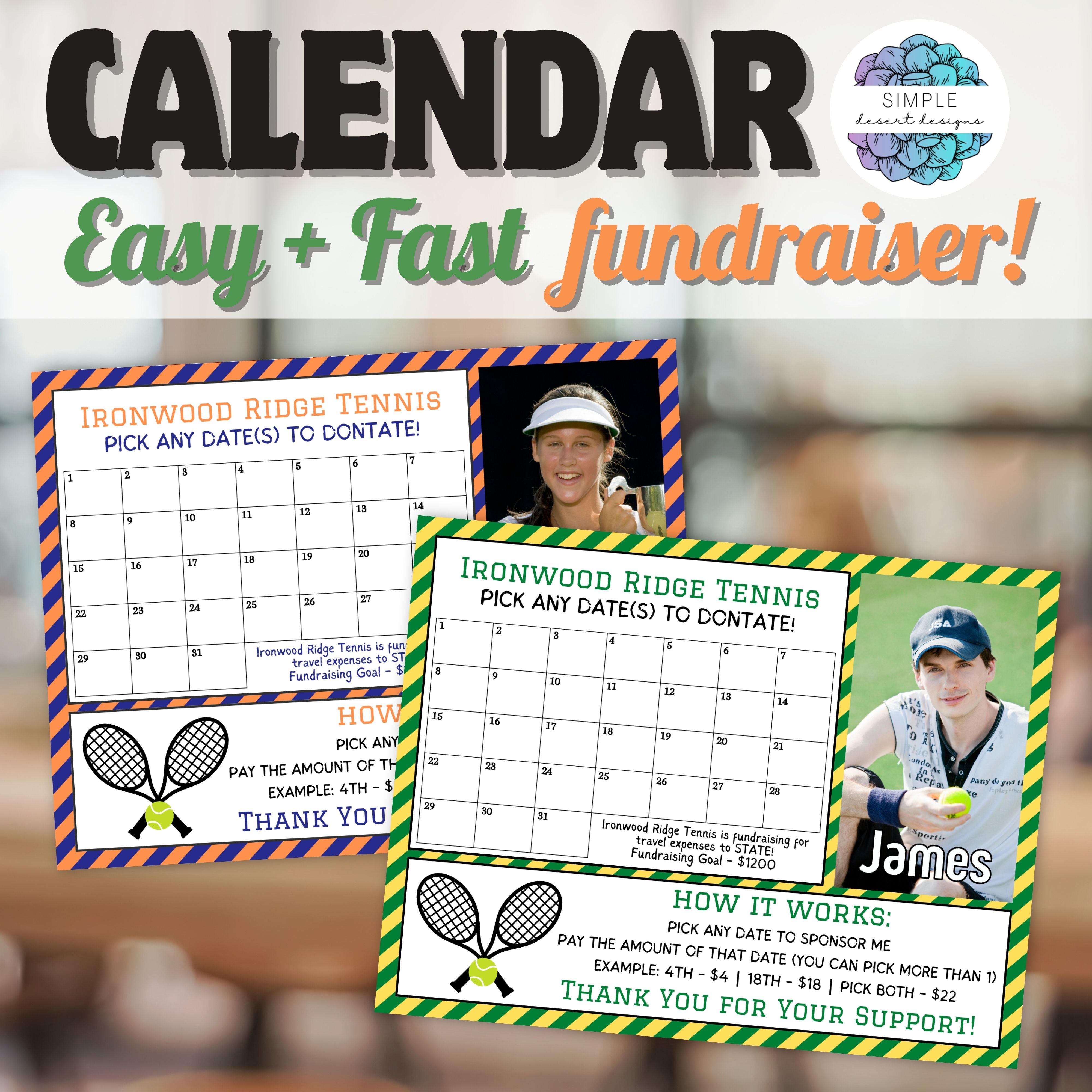 tennis calendar fundraiser templates