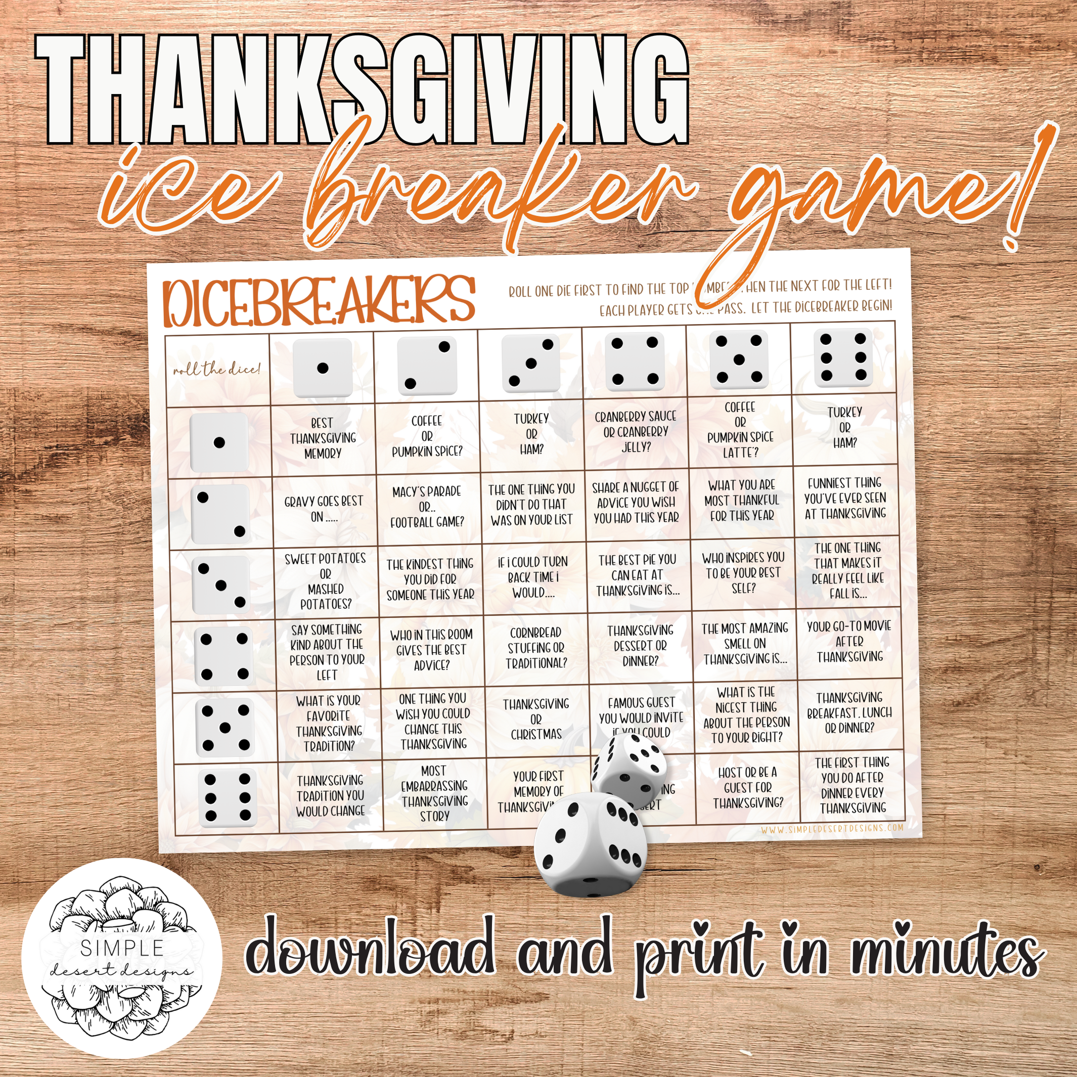 fun printable thanksgiving ice breaker game with instant download for the quick and easy conversation starter