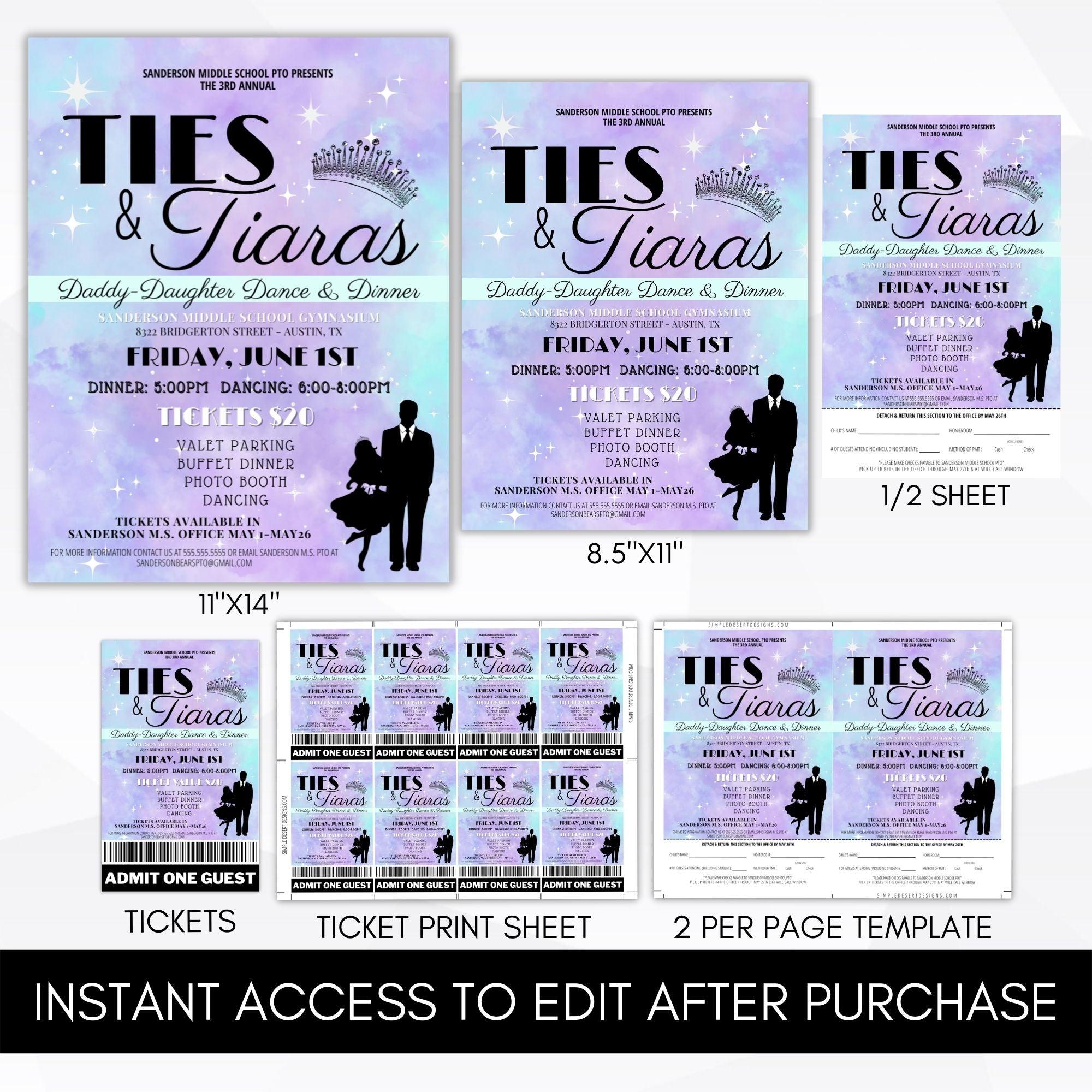 spring fathers day fundraiser idea daddy daughter dance flyer ticket sign bundle editable template digital download