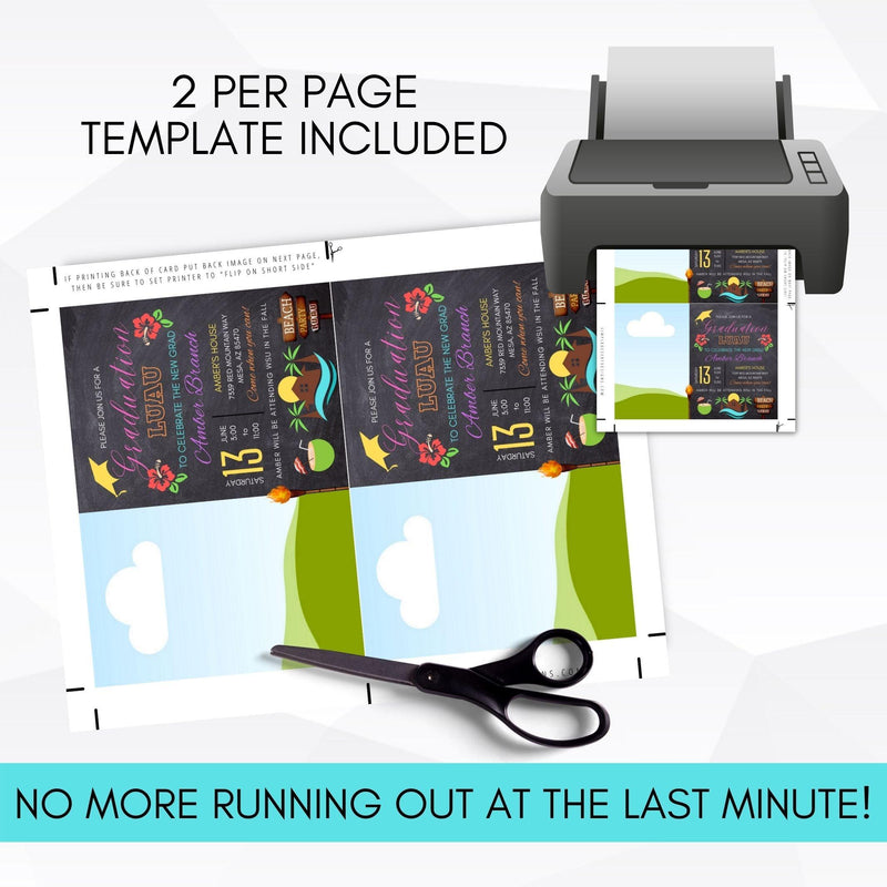 printable tropical floral luau boho graduation party invitation