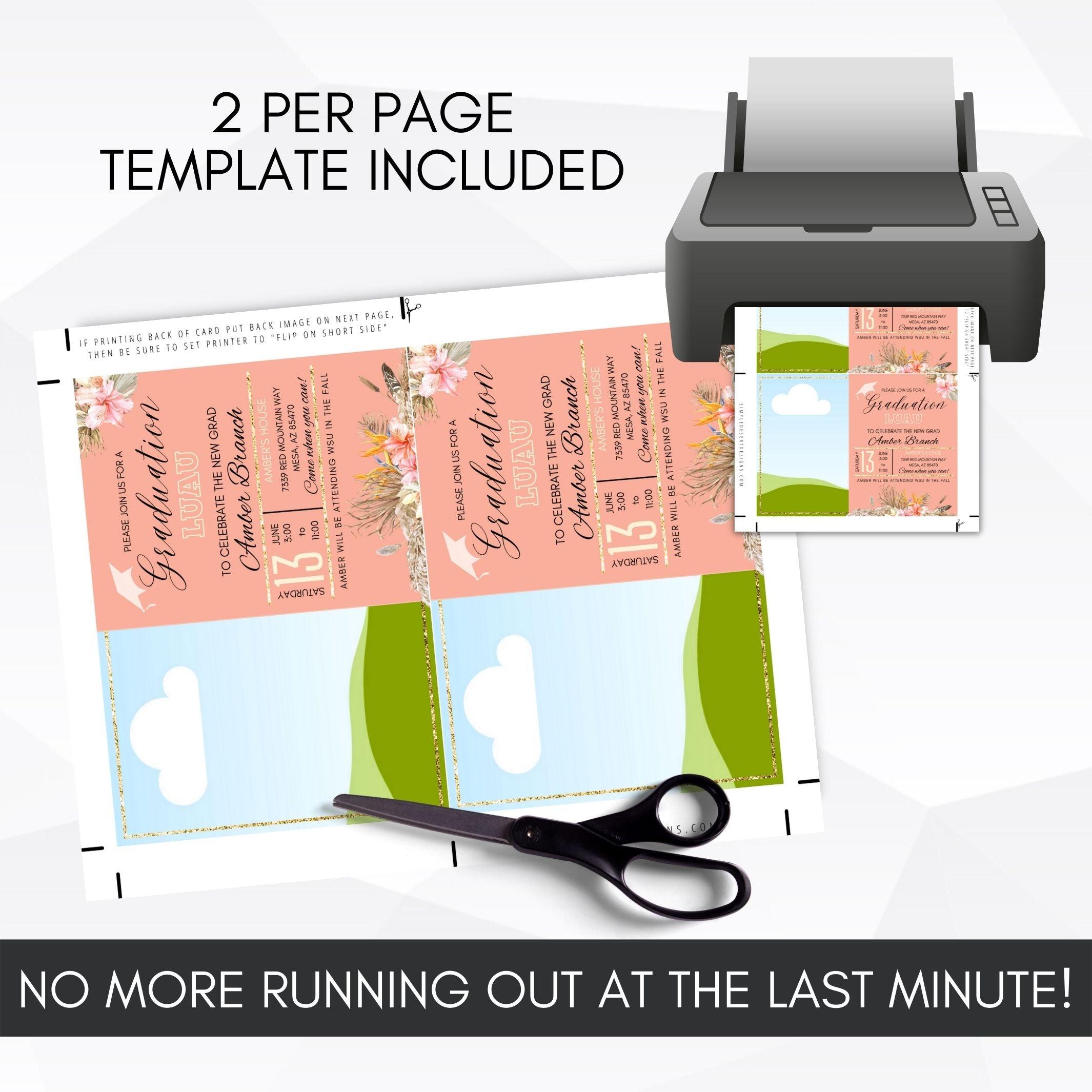 printable tropical floral luau boho graduation party invitation