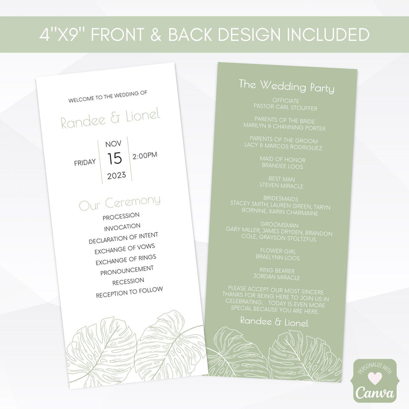 boho minimal wedding program
