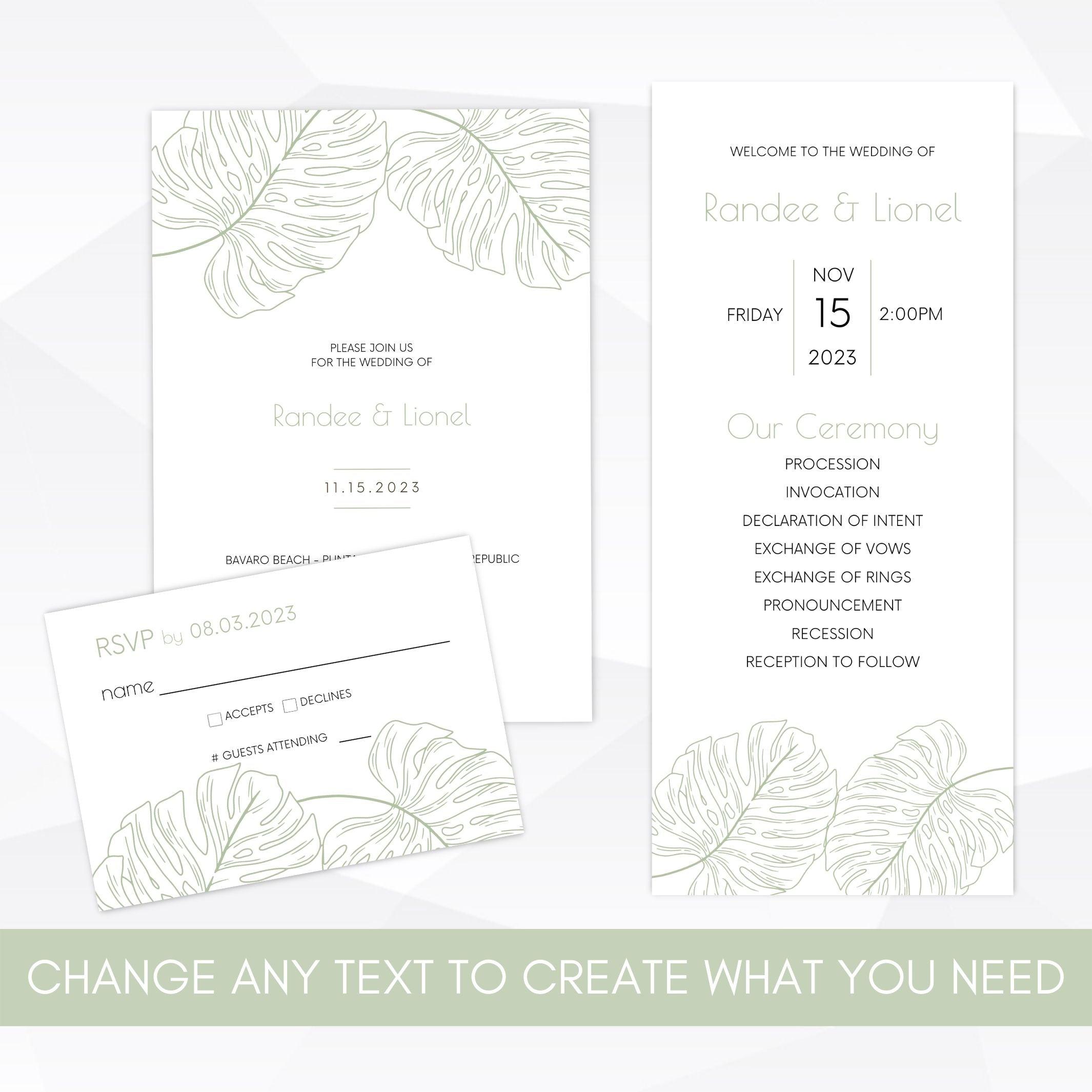 printable wedding invitation template set
