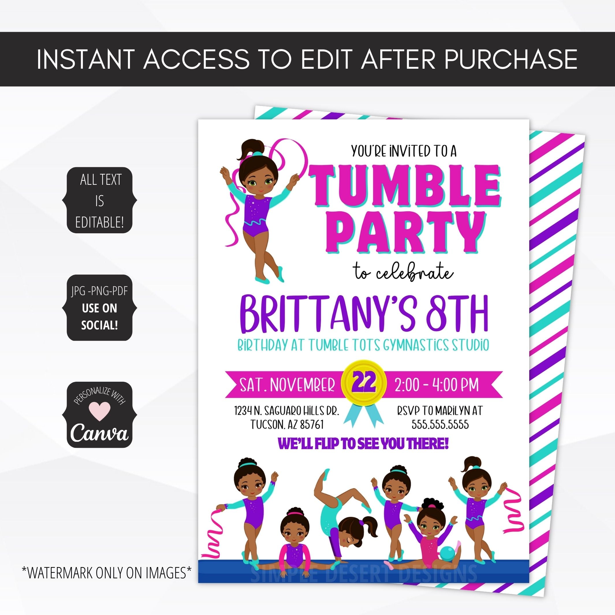 cute tumble birthday party invite
