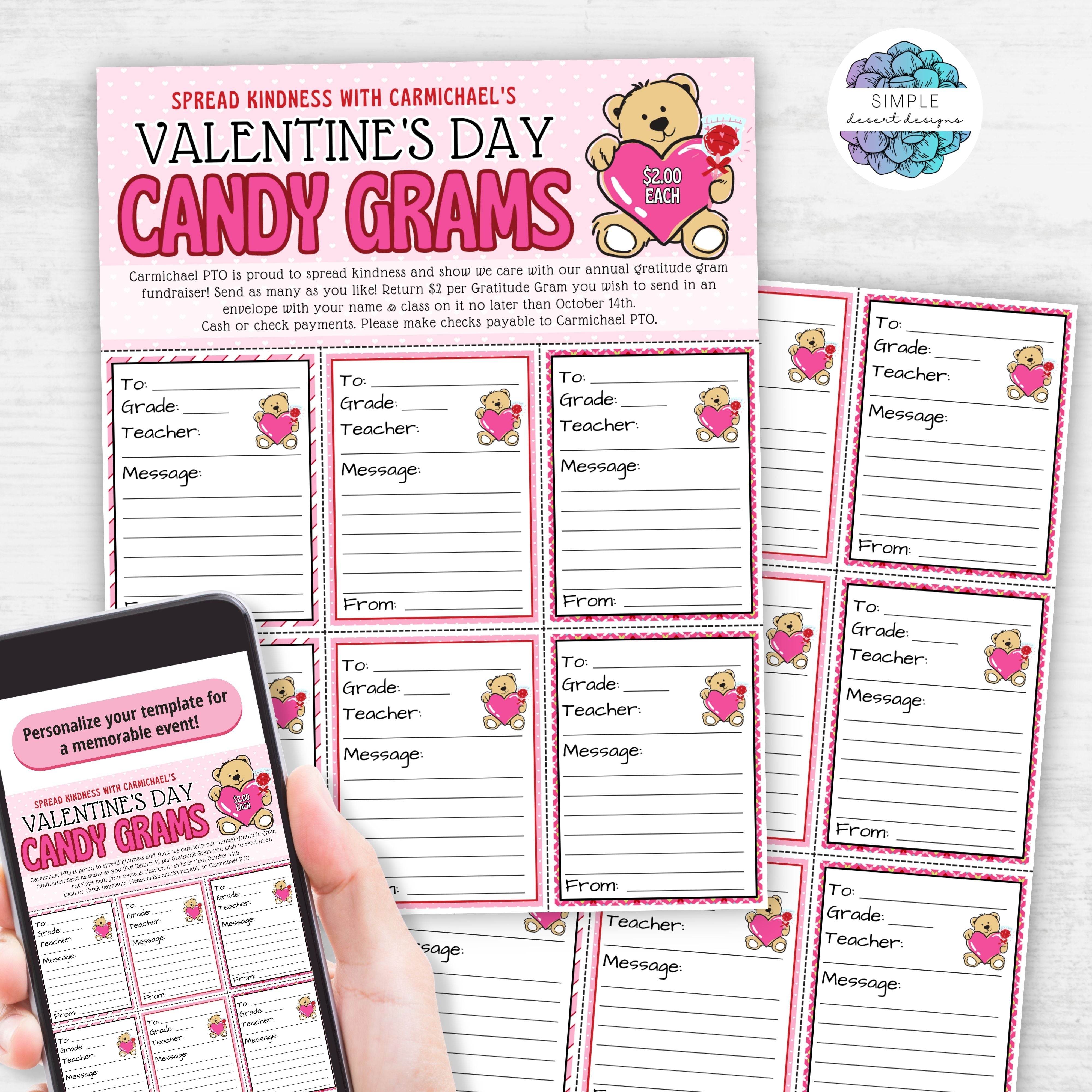Valentine Candy Gram Teddy Bear – Simple Desert Designs