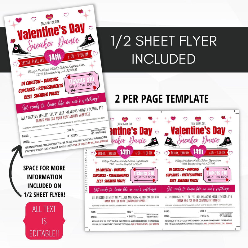 editable sneaker dance flyer invitation valentines