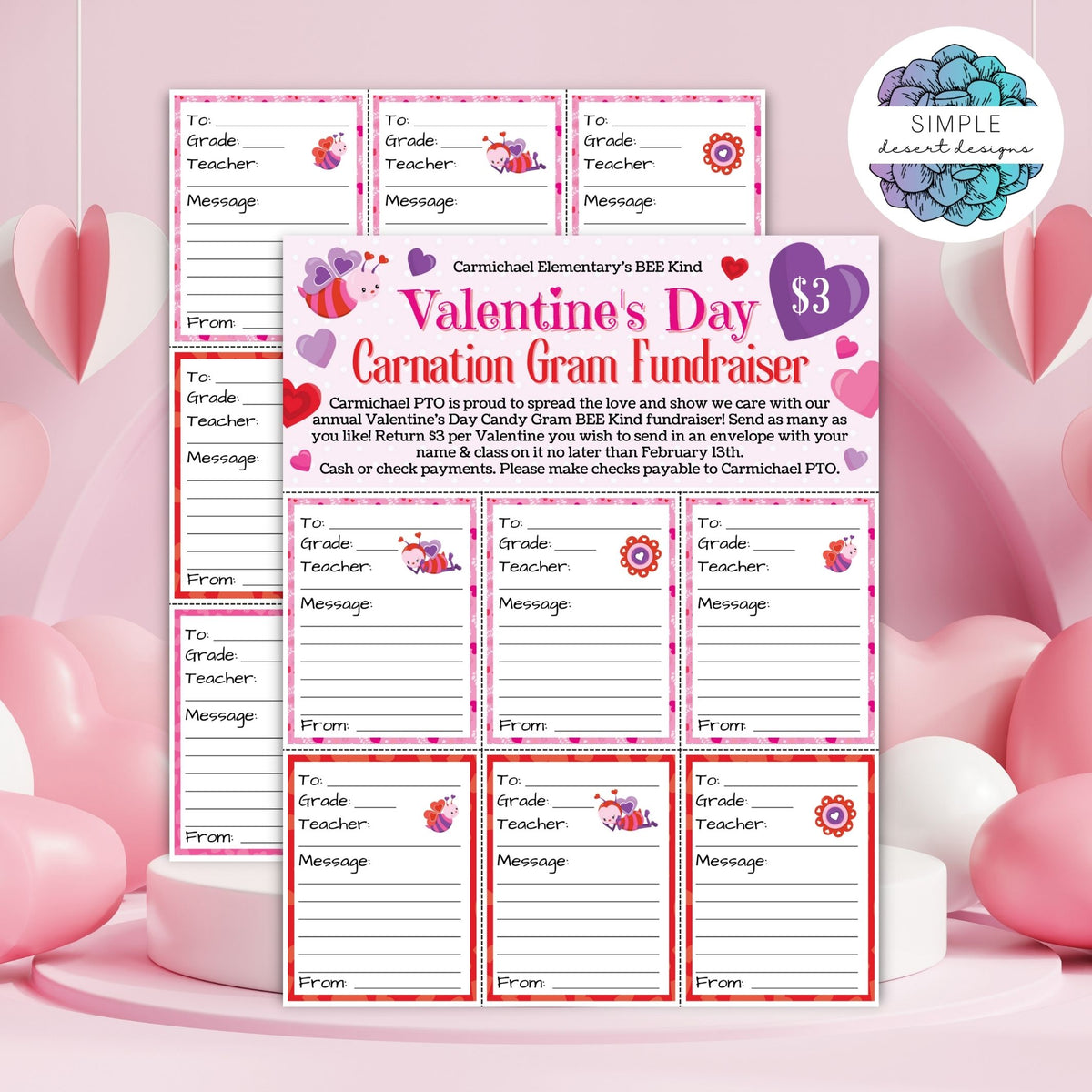 Valentine’s Carnation Gram Flyer Template - Simple Desert Designs