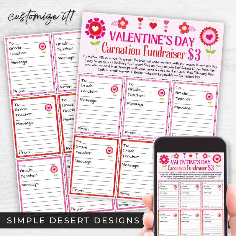 custom carnation gram fundraiser flyer and sheet set