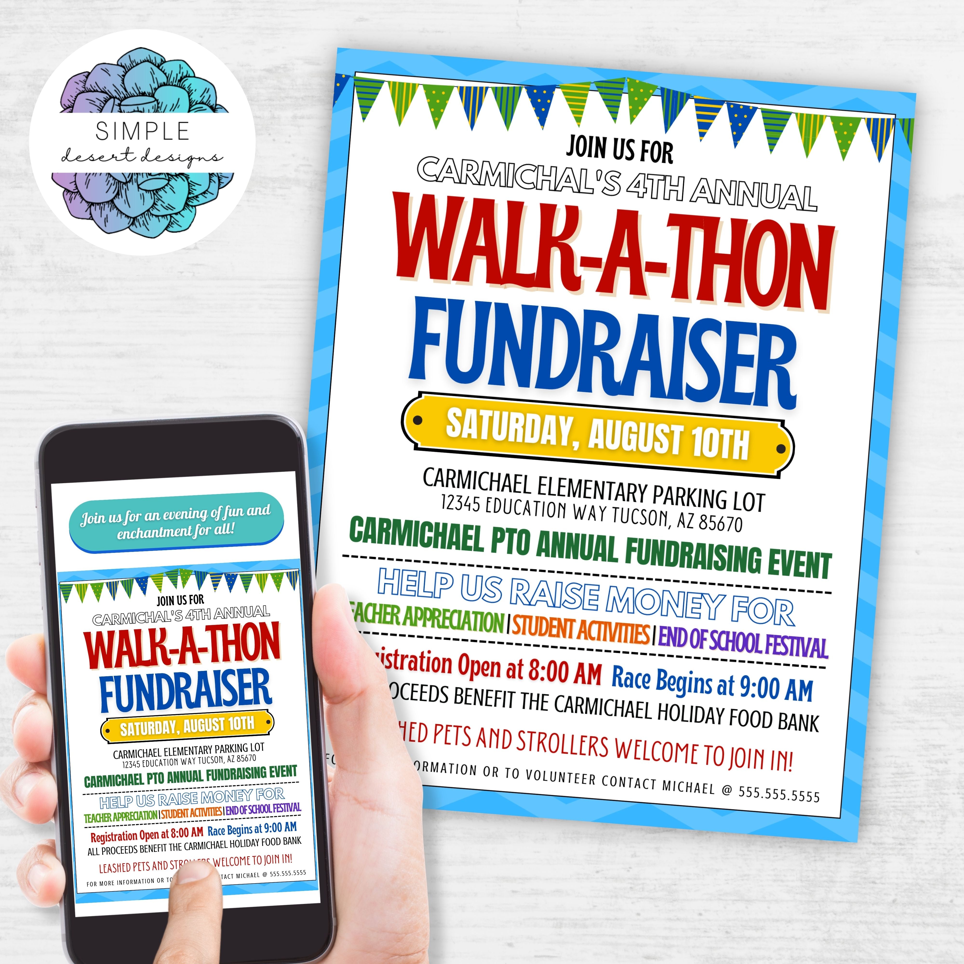 customizable walkathon fundraiser flyer for charity or nonprofit fundraising event
